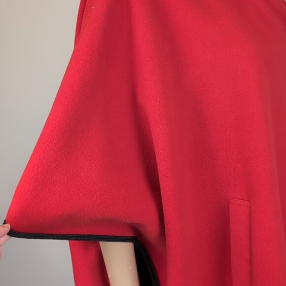 Vintage Laura Red Cape Black Trim Romantic Winter Poncho Coat Formal Christmas - Picture 10 of 15